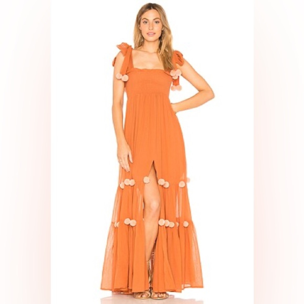 SUNDRESS Pippa Pom Pom Dress in Cinnamon & Flamingo